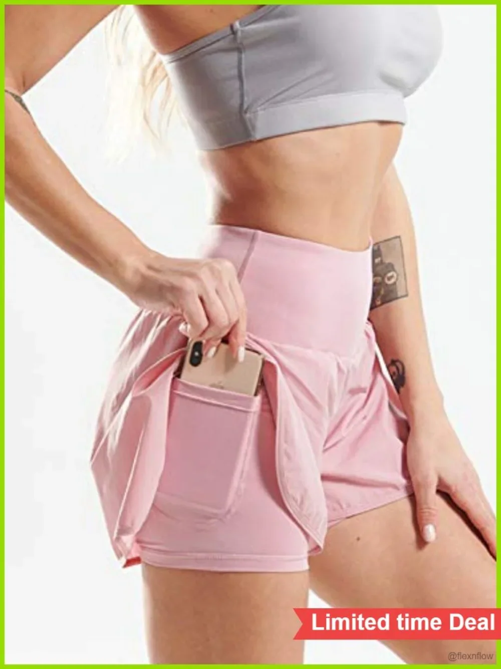 2 in 1 Athletic Running Shorts with Phone Pocket, High Rise, Quick Dry